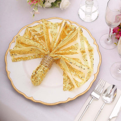 Sequin Napkins 20"x20" Gold - Diamond Pattern Dinner Napkins for Glamorous Table Settings