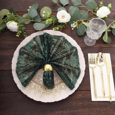 Sequin Napkins 20"x20" Hunter Emerald Green - Diamond Pattern Reusable Dinner Napkins