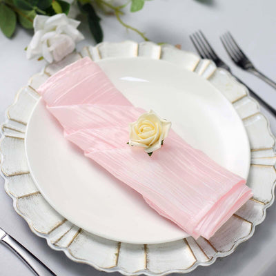 5 Pack Taffeta Napkins 20"x20" Blush - Accordion Crinkle Cloth Napkins