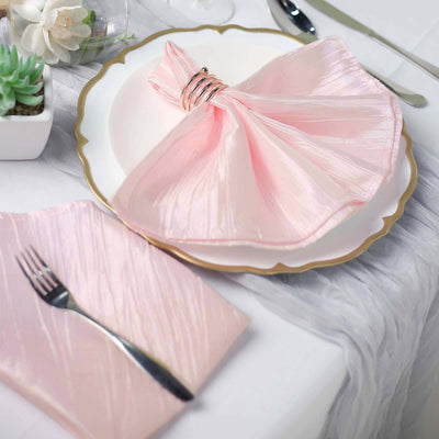 5 Pack Taffeta Napkins 20"x20" Blush - Accordion Crinkle Cloth Napkins