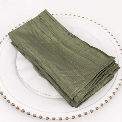 5 Pack Taffeta Napkins 20"x20" Dusty Sage Green - Accordion Crinkle Cloth Napkins
