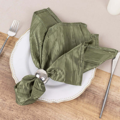 5 Pack Taffeta Napkins 20"x20" Dusty Sage Green - Accordion Crinkle Cloth Napkins
