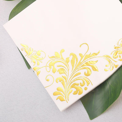 20-Pack Paper Dinner Napkins 3 Ply Metallic Gold with Floral Design - Disposable Wedding Cocktail Napkins