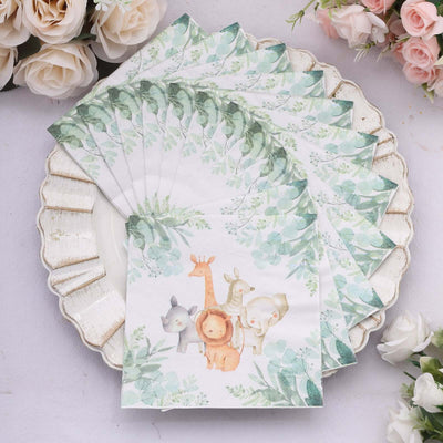 20-Pack Paper Beverage Napkins 2 Ply with Safari Animal Print 6.5"x6.5" - Jungle Theme Disposable Cocktail Party Napkins 18GSM