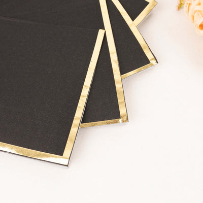 50-Pack Paper Beverage Napkins 2 Ply Black with Gold Foil Edge 6.5"x6.5" - Soft Disposable Cocktail Napkins
