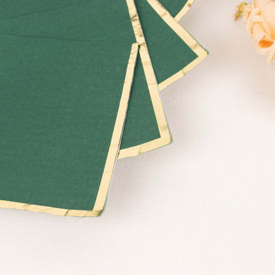 50-Pack Paper Beverage Napkins 2 Ply Hunter Emerald Green with Gold Foil Edge 6.5"x6.5" - Soft Disposable Cocktail Napkins