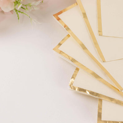 50-Pack Paper Beverage Napkins 2 Ply Ivory with Gold Foil Edge 6.5"x6.5" - Soft Disposable Cocktail Napkins