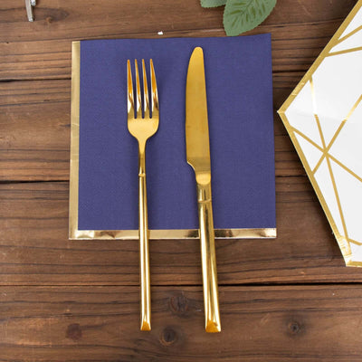 50-Pack Paper Beverage Napkins 2 Ply Navy Blue with Gold Foil Edge 6.5"x6.5" - Soft Disposable Cocktail Napkins