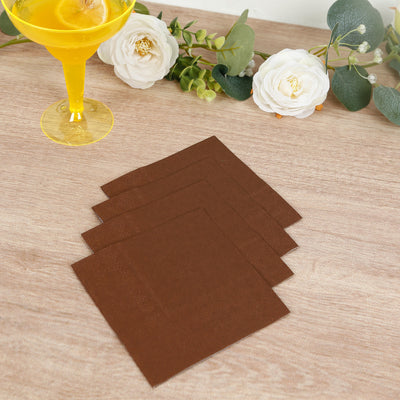 50-Pack Paper Beverage Napkins 2 Ply Cinnamon Brown 5"x5" - Soft Disposable Cocktail Napkins 18GSM