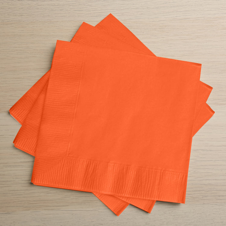 50 Pack | 5x5inch Orange Soft 2-Ply Paper Beverage Napkins