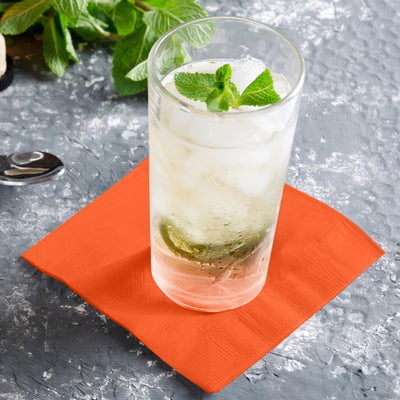 50-Pack Paper Beverage Napkins 2 Ply Orange 5"x5" - Soft Disposable Cocktail Napkins 18GSM