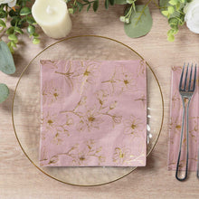 50 Pack Dusty Rose 2-Ply Paper Cocktail Napkins with Gold Outlined Flowers Print