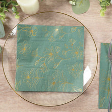 50 Pack Dusty Sage Green 2-Ply Paper Cocktail Napkins with Gold Outlined Flowers Print