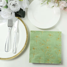 50 Pack Sage Green 2-Ply Paper Cocktail Napkins with Gold Outlined Flowers Print