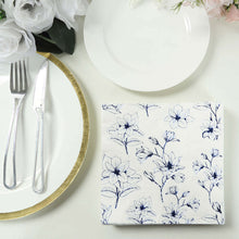 50 Pack White 2-Ply Paper Cocktail Napkins with Blue Outlined Flowers Print