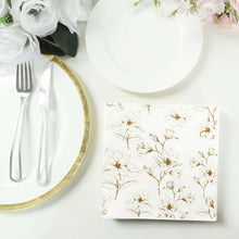 50 Pack White 2-Ply Paper Cocktail Napkins with Gold Outlined Flowers Print