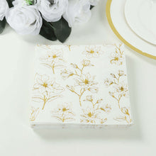 50 Pack White 2-Ply Paper Cocktail Napkins with Gold Outlined Flowers Print