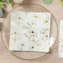 50 Pack White 2-Ply Paper Cocktail Napkins with Gold Outlined Flowers Print