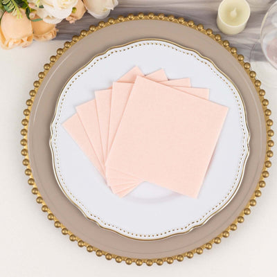 20 Pack Linen-Like Paper Napkins 5"x5" Blush - Soft Single-Use Airlaid Cocktail Napkins