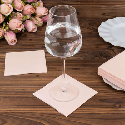 20 Pack Linen-Like Paper Napkins 5"x5" Blush - Soft Single-Use Airlaid Cocktail Napkins