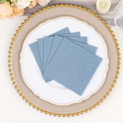 20 Pack Linen-Like Paper Napkins 5"x5" Dusty Blue - Soft Single-Use Airlaid Cocktail Napkins