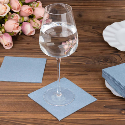 20 Pack Linen-Like Paper Napkins 5"x5" Dusty Blue - Soft Single-Use Airlaid Cocktail Napkins