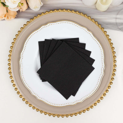20 Pack Linen-Like Paper Napkins 5"x5" Black - Soft Single-Use Airlaid Cocktail Napkins