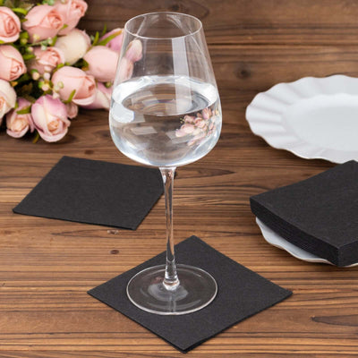20 Pack Linen-Like Paper Napkins 5"x5" Black - Soft Single-Use Airlaid Cocktail Napkins