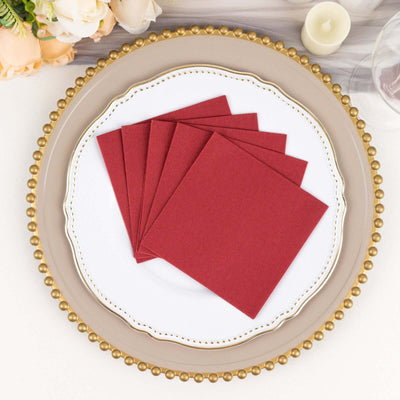 20 Pack Linen-Like Paper Napkins 5"x5" Burgundy - Soft Single-Use Airlaid Cocktail Napkins