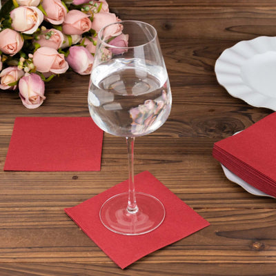 20 Pack Linen-Like Paper Napkins 5"x5" Burgundy - Soft Single-Use Airlaid Cocktail Napkins