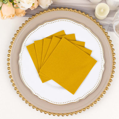 20 Pack Linen-Like Paper Napkins 5"x5" Gold - Soft Single-Use Airlaid Cocktail Napkins