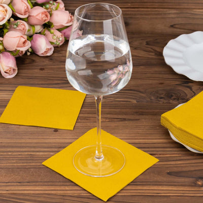 20 Pack Linen-Like Paper Napkins 5"x5" Gold - Soft Single-Use Airlaid Cocktail Napkins