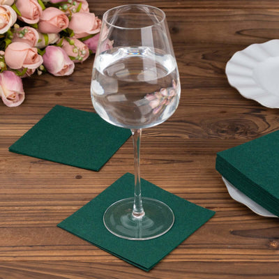 20 Pack Linen-Like Paper Napkins 5"x5" Hunter Emerald Green - Soft Single-Use Airlaid Cocktail Napkins