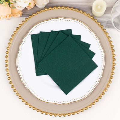 20 Pack Linen-Like Paper Napkins 5"x5" Hunter Emerald Green - Soft Single-Use Airlaid Cocktail Napkins