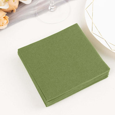 20 Pack Linen-Like Paper Napkins 5"x5" Olive Green - Soft Single-Use Airlaid Cocktail Napkins