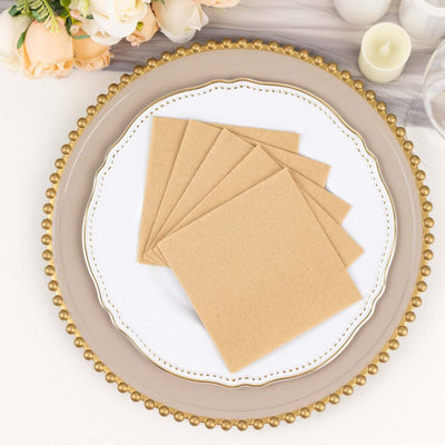 20 Pack Linen-Like Paper Napkins 5"x5" Natural - Soft Single-Use Airlaid Cocktail Napkins