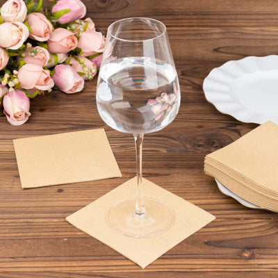 20 Pack Linen-Like Paper Napkins 5"x5" Natural - Soft Single-Use Airlaid Cocktail Napkins