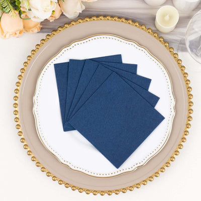 20 Pack Linen-Like Paper Napkins 5"x5" Navy Blue - Soft Single-Use Airlaid Cocktail Napkins