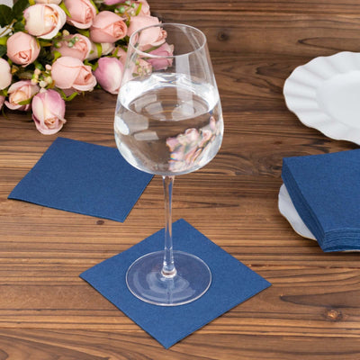 20 Pack Linen-Like Paper Napkins 5"x5" Navy Blue - Soft Single-Use Airlaid Cocktail Napkins