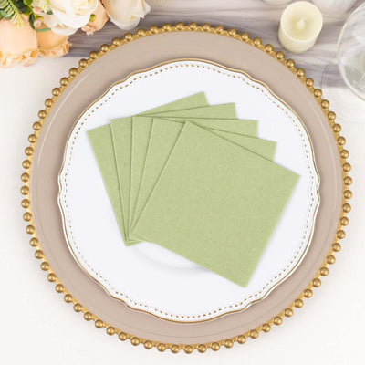 20 Pack Linen-Like Paper Napkins 5"x5" Sage Green - Soft Single-Use Airlaid Cocktail Napkins