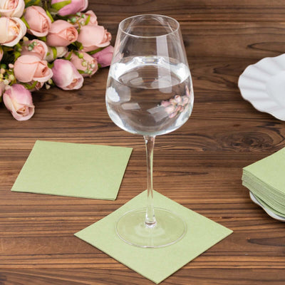 20 Pack Linen-Like Paper Napkins 5"x5" Sage Green - Soft Single-Use Airlaid Cocktail Napkins