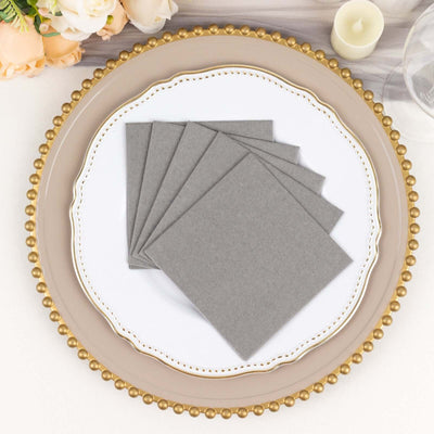 20 Pack Linen-Like Paper Napkins 5"x5" Silver - Soft Single-Use Airlaid Cocktail Napkins