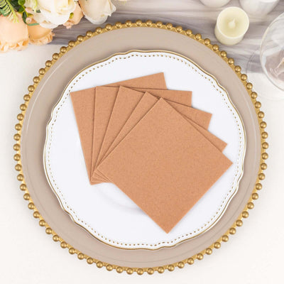20 Pack Linen-Like Paper Napkins 5"x5" Terracotta (Rust) - Soft Single-Use Airlaid Cocktail Napkins