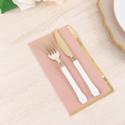 50-Pack Paper Dinner Napkins 2 Ply Dusty Rose with Gold Foil Edge - Soft Disposable Napkins