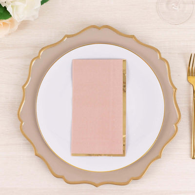 50-Pack Paper Dinner Napkins 2 Ply Dusty Rose with Gold Foil Edge - Soft Disposable Napkins