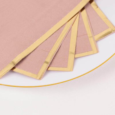 50-Pack Paper Dinner Napkins 2 Ply Dusty Rose with Gold Foil Edge - Soft Disposable Napkins