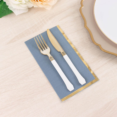 50-Pack Paper Dinner Napkins 2 Ply Dusty Blue with Gold Foil Edge - Soft Disposable Napkins