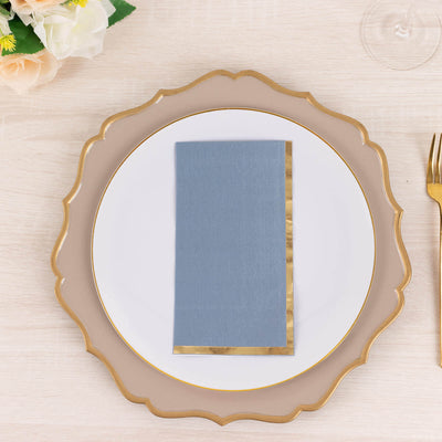 50-Pack Paper Dinner Napkins 2 Ply Dusty Blue with Gold Foil Edge - Soft Disposable Napkins