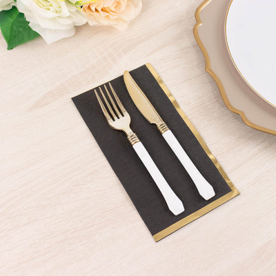 50-Pack Paper Dinner Napkins 2 Ply Black with Gold Foil Edge - Soft Disposable Napkins for Events