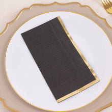 50 Pack Black Soft 2 Ply Dinner Paper Napkins with Gold Foil Edge